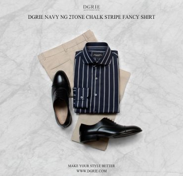 เสื้อเชิ้ตลายทาง น้ำเงิน 2Tone Chalk Stripe Cotton Shirt -DGRIE