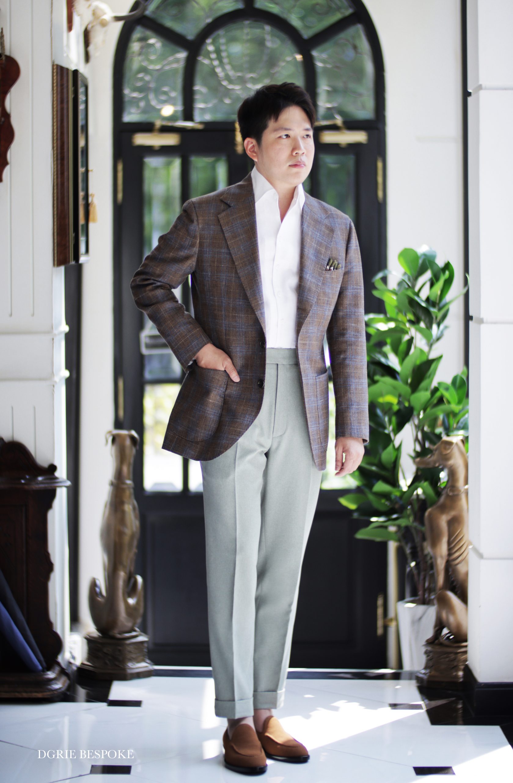 DGRIE ตัดสูทลำลอง ตัดสูท Brown Check Jacket and Pastel Green
