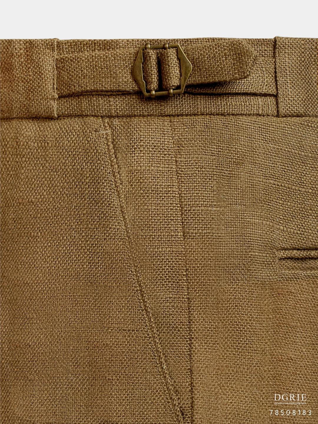 กางเกงวินเทจ สีน้ำตาล SackCloth Linen Gold Buckel Pants
