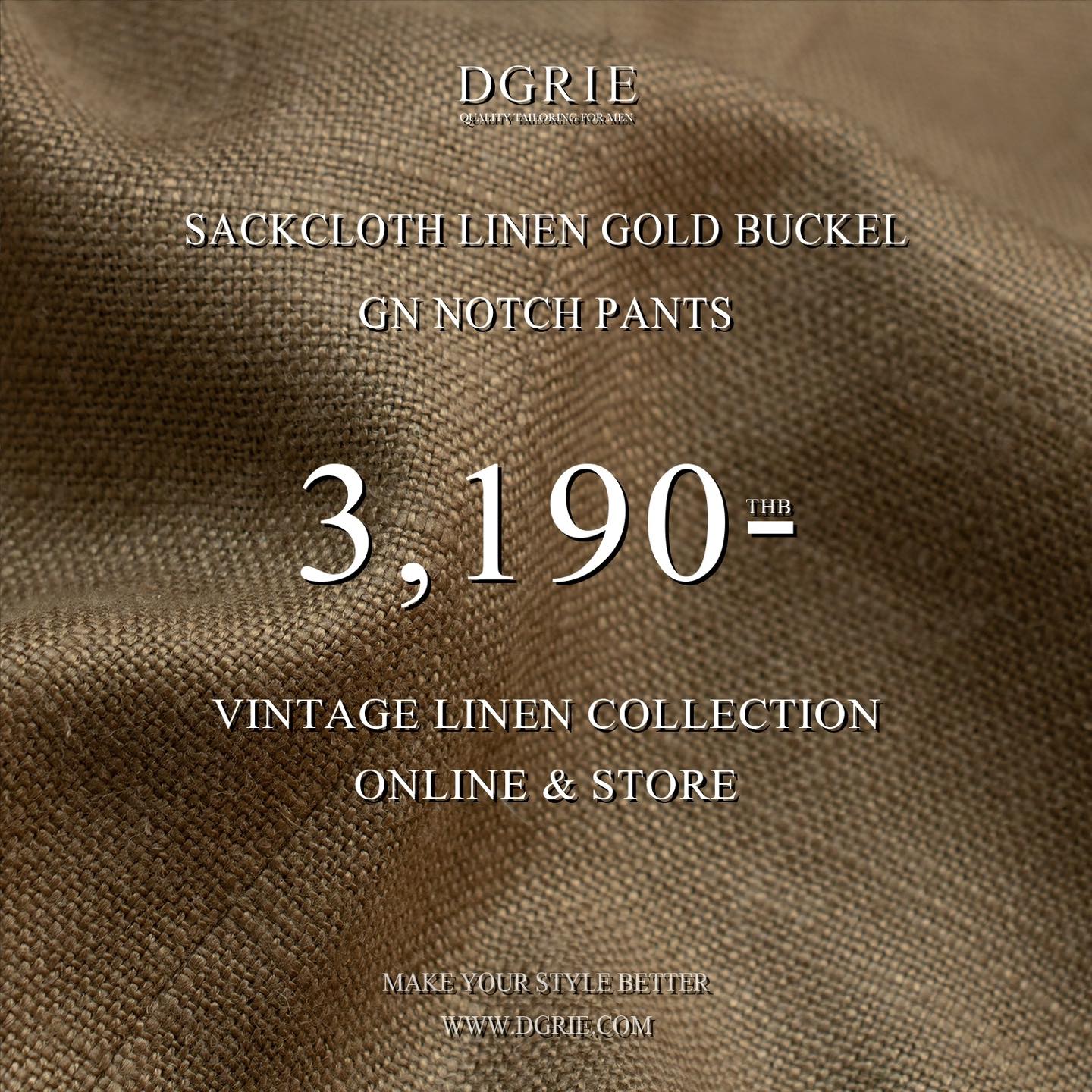 กางเกงวินเทจ สีน้ำตาล SackCloth Linen Gold Buckel Pants