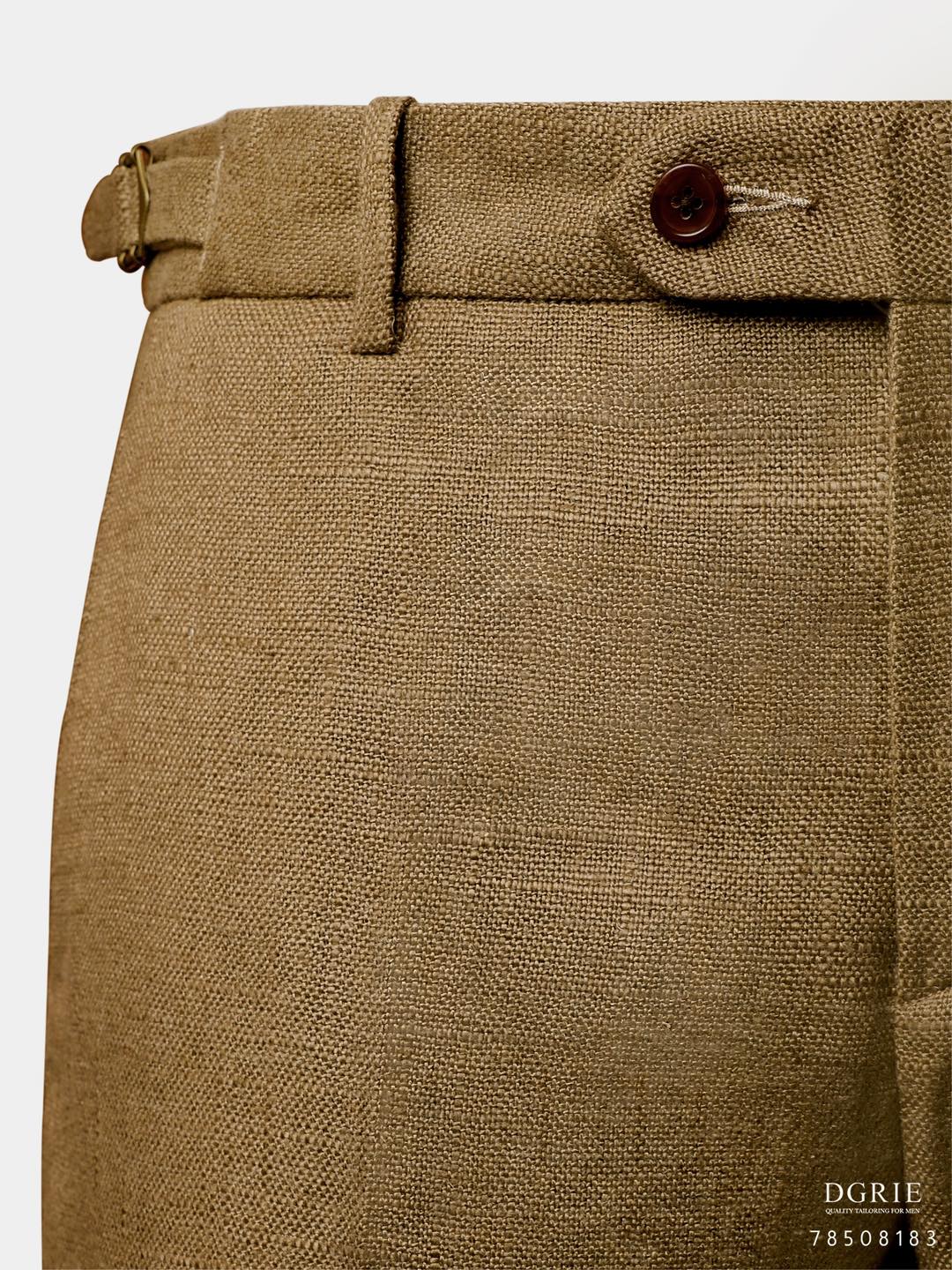 กางเกงวินเทจ สีน้ำตาล SackCloth Linen Gold Buckel Pants