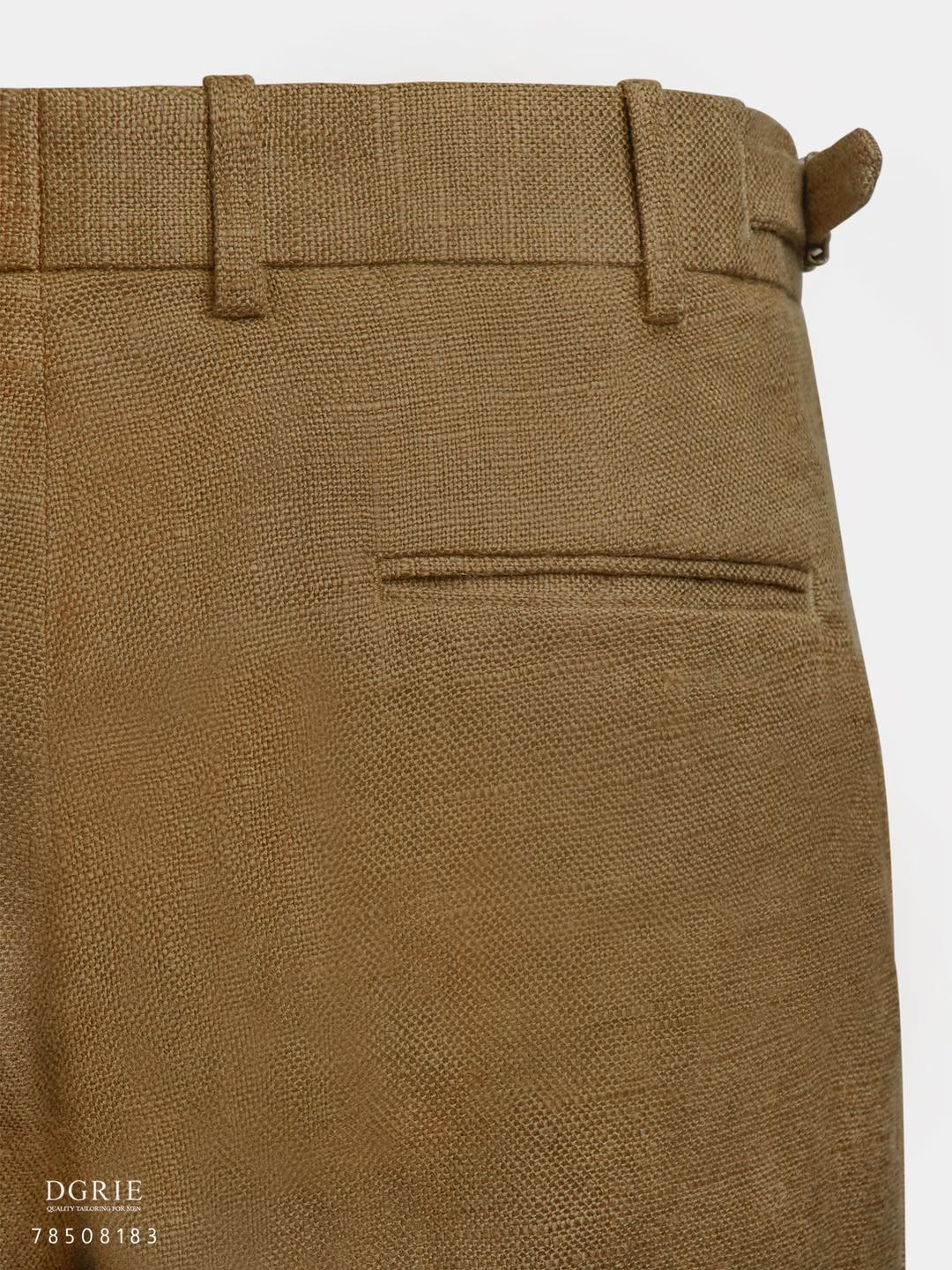 กางเกงวินเทจ สีน้ำตาล SackCloth Linen Gold Buckel Pants