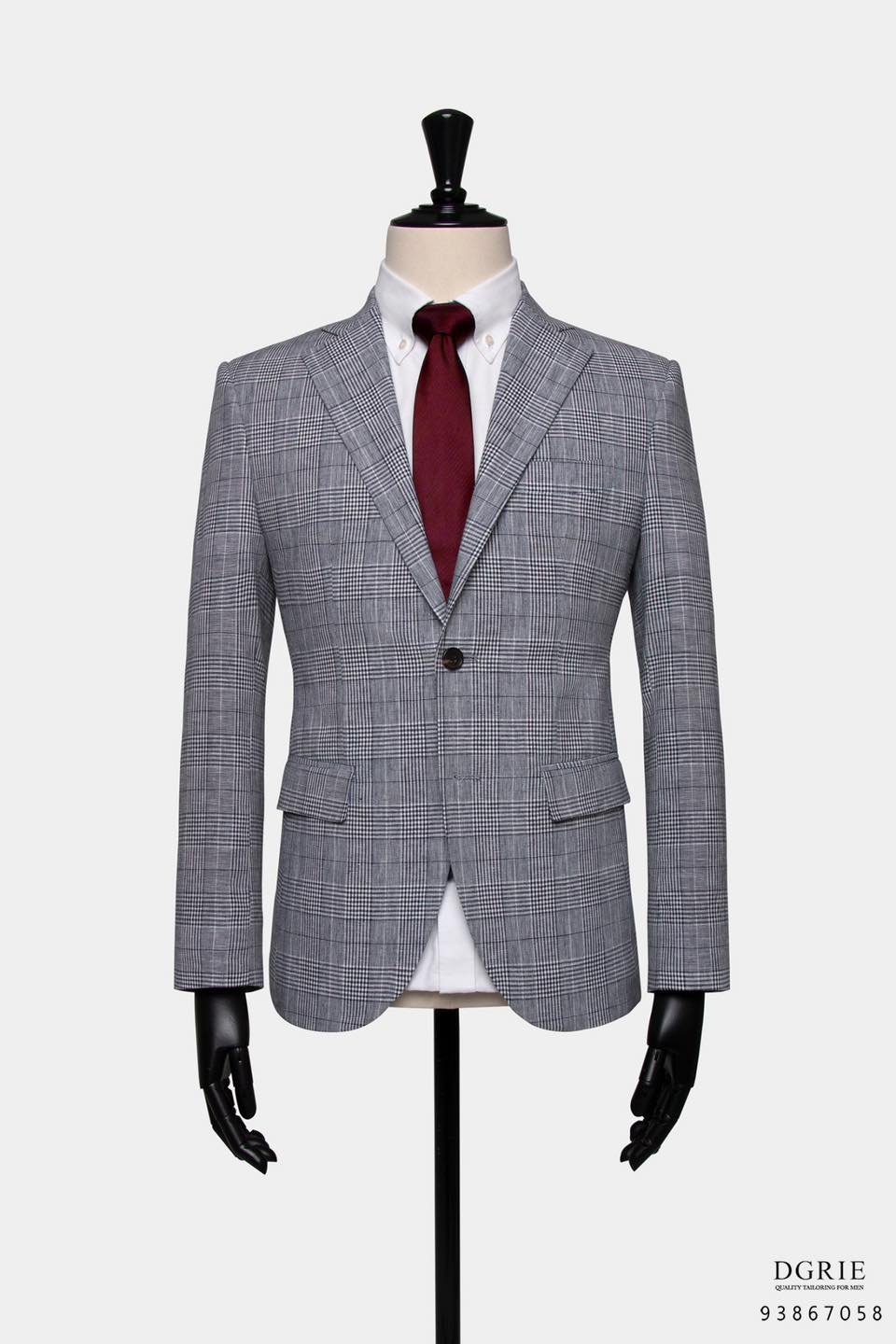 แจ็คเก็ตสูทผ้าลินิน Blue Grey "Prince of Wales Check" Jacket