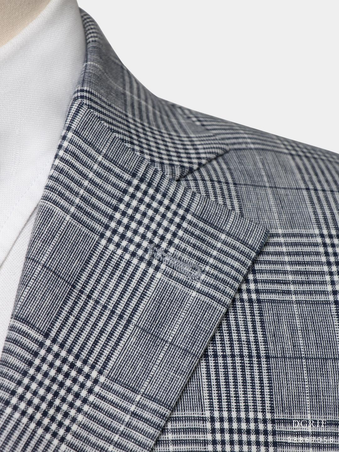 แจ็คเก็ตสูทผ้าลินิน Blue Grey "Prince of Wales Check" Jacket