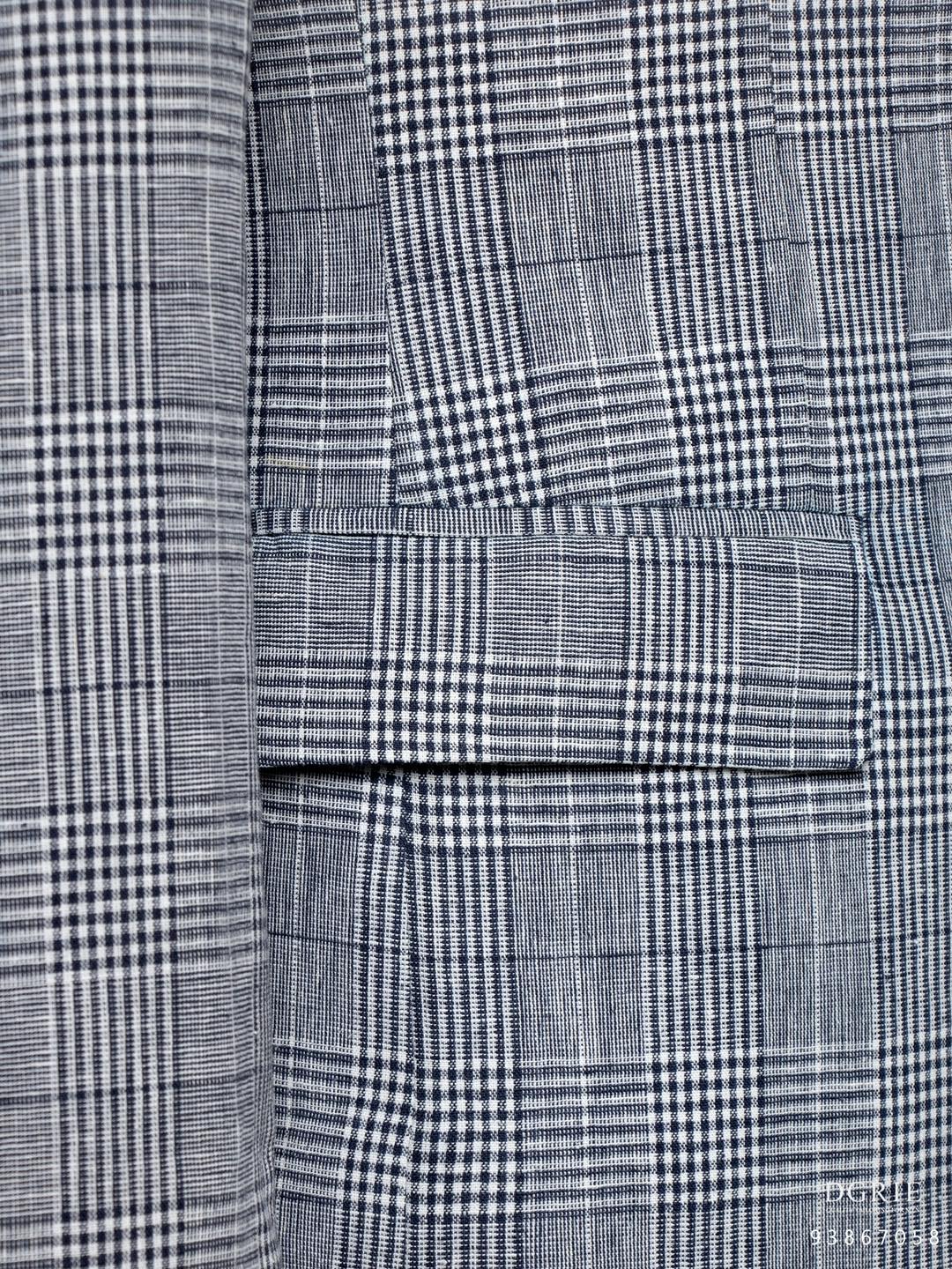 แจ็คเก็ตสูทผ้าลินิน Blue Grey "Prince of Wales Check" Jacket