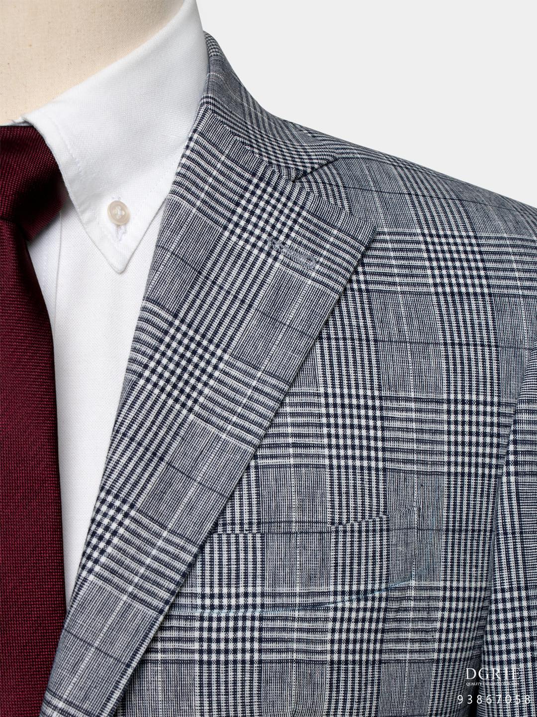 แจ็คเก็ตสูทผ้าลินิน Blue Grey "Prince of Wales Check" Jacket