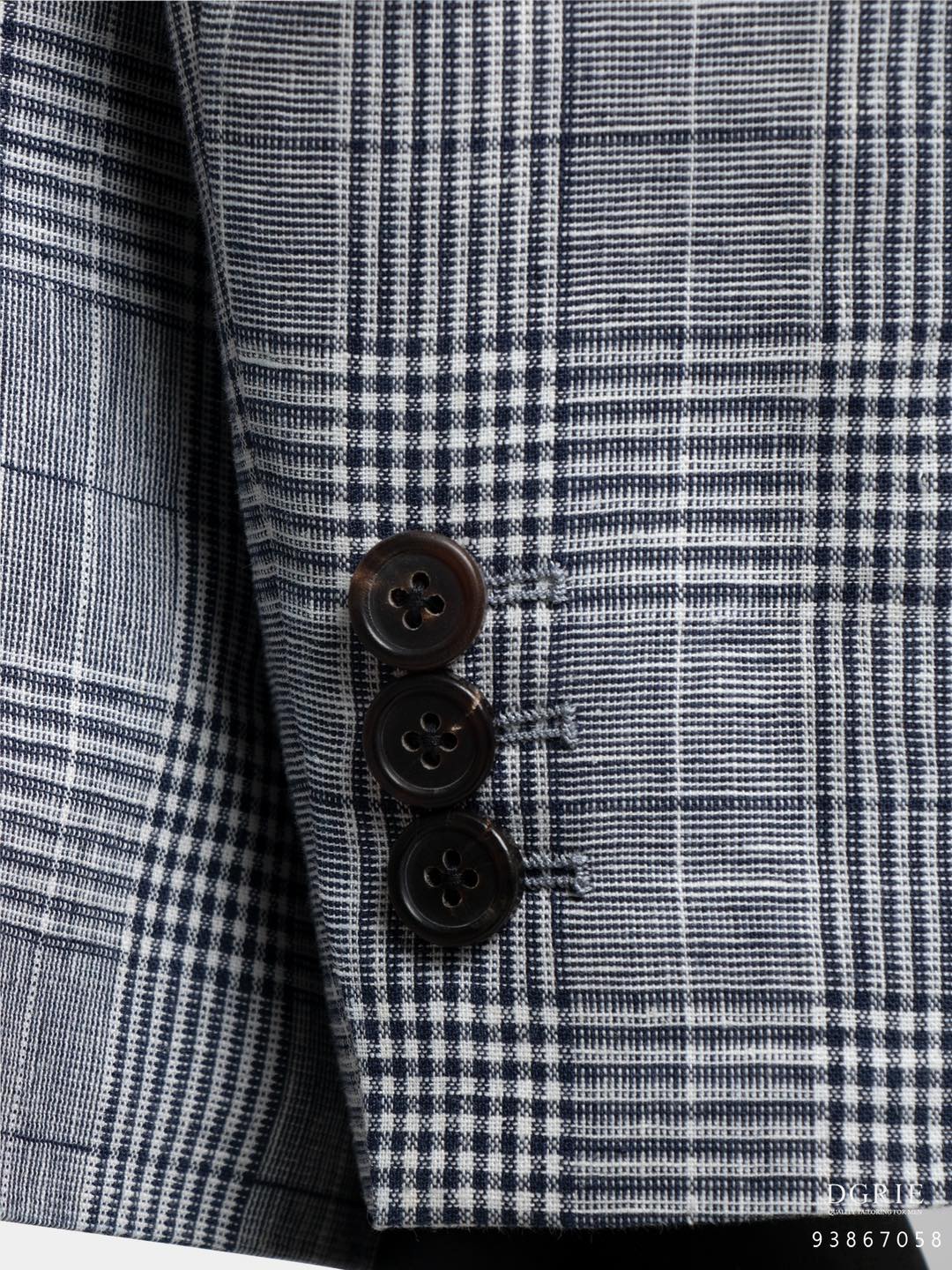 แจ็คเก็ตสูทผ้าลินิน Blue Grey "Prince of Wales Check" Jacket