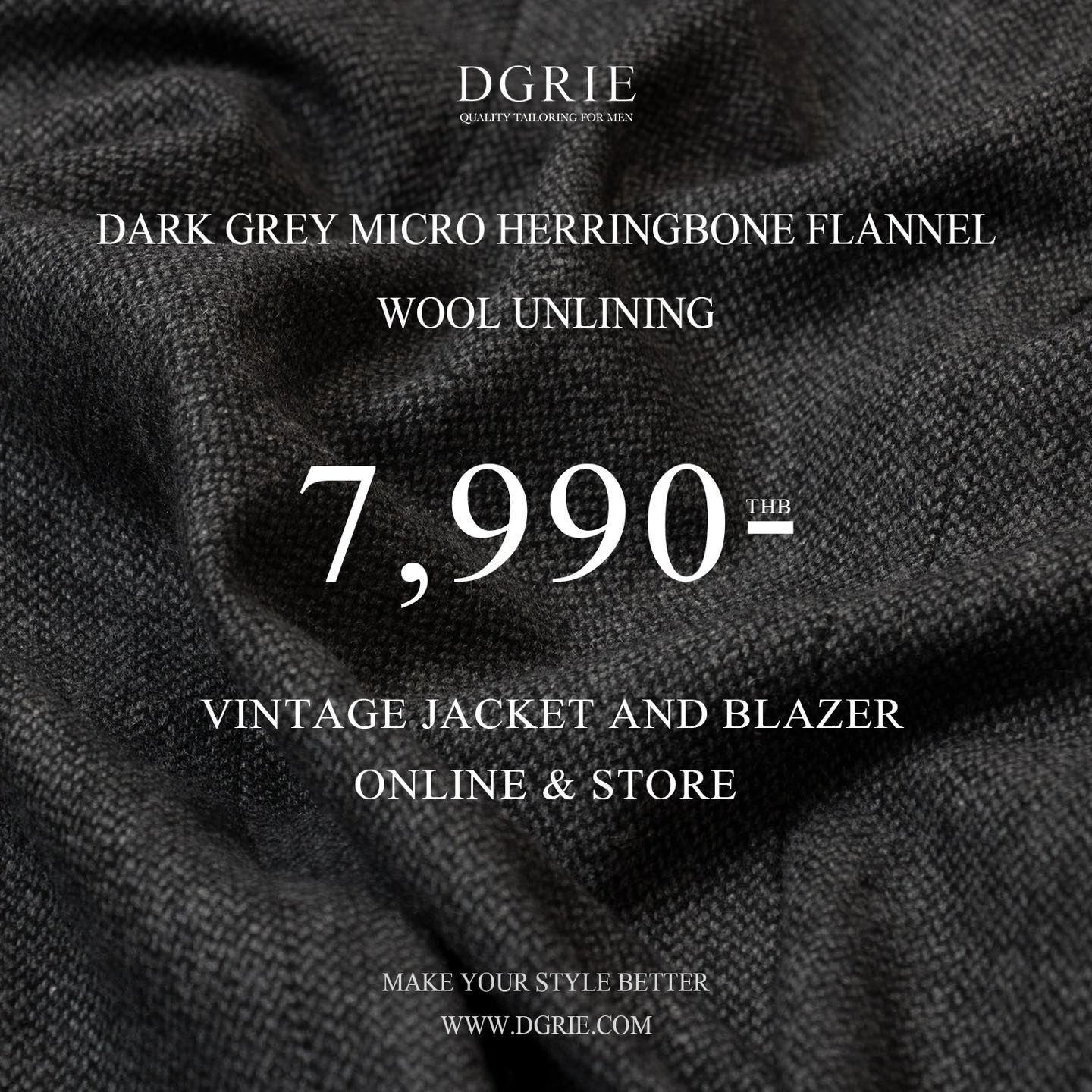 เสื้อสูทวินเทจ ลายก้างปลา Dark Gray Herringbone Flannel - DGRIE