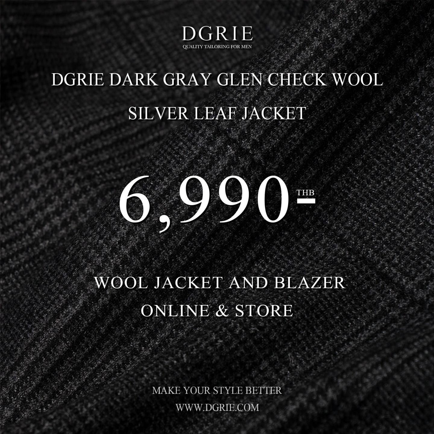 แจ็คเก็ตผ้าวูล สีเทาเข้ม Dark Grey Glen Check Wool Jacket - DGRIE