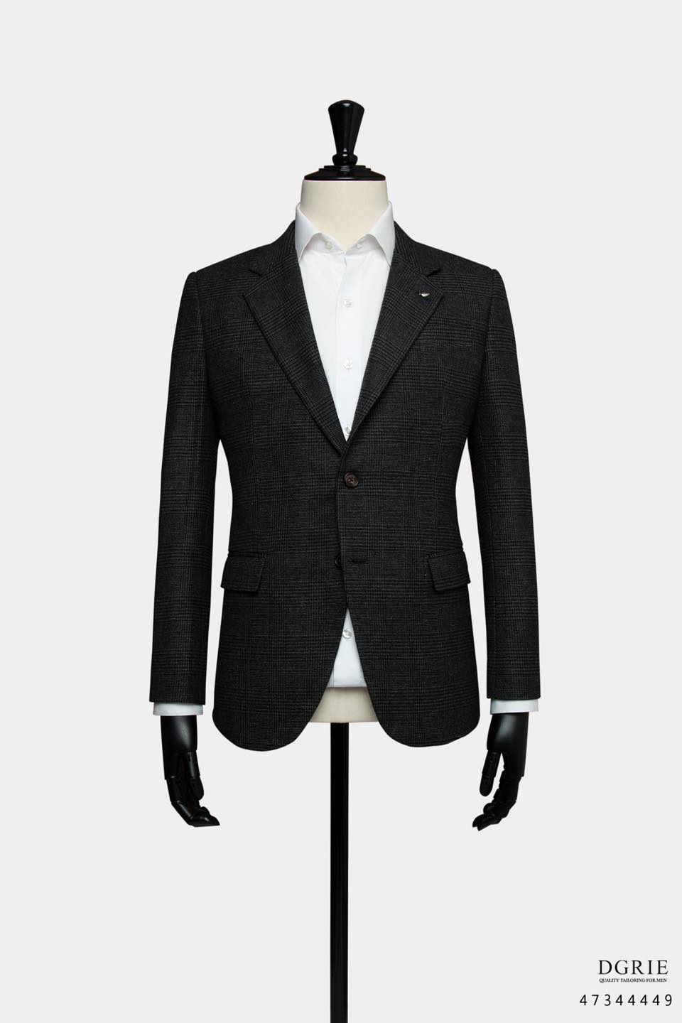 แจ็คเก็ตผ้าวูล สีเทาเข้ม Dark Grey Glen Check Wool Jacket - DGRIE