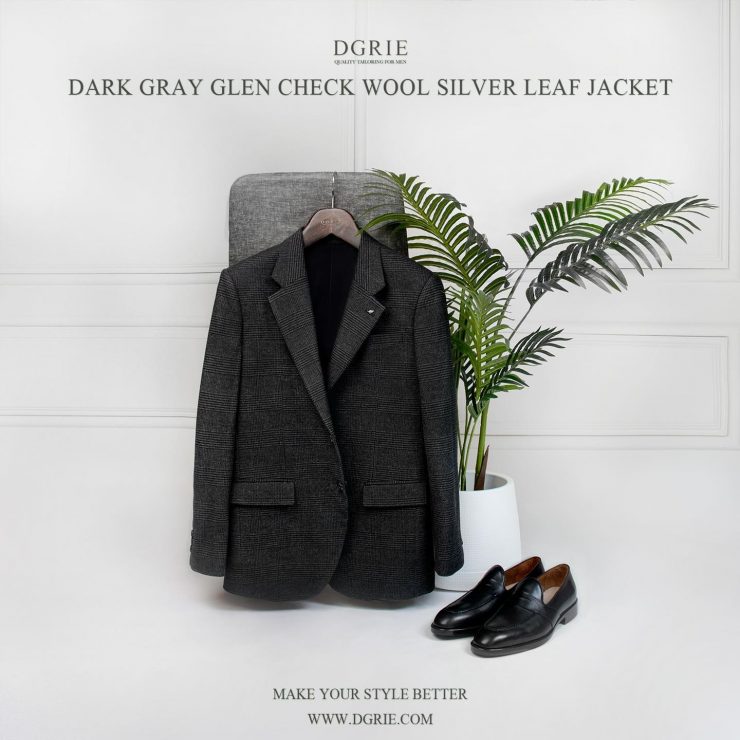 แจ็คเก็ตผ้าวูล สีเทาเข้ม Dark Grey Glen Check Wool Jacket - DGRIE