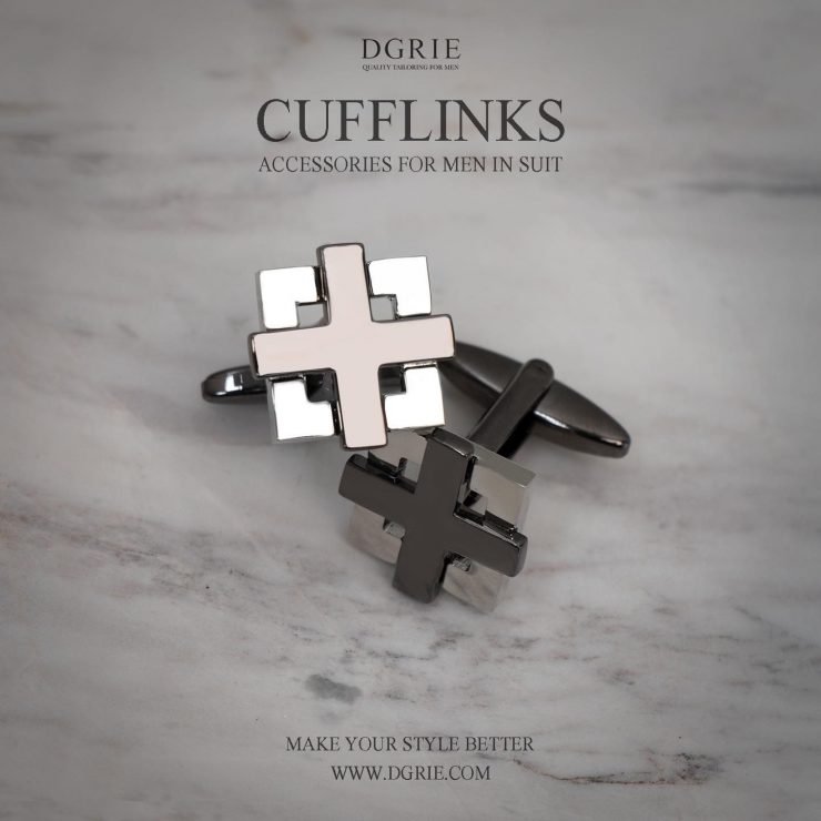 คัฟลิงค์สีเงินรุ่นทูโทน - Positive Square Cufflinks