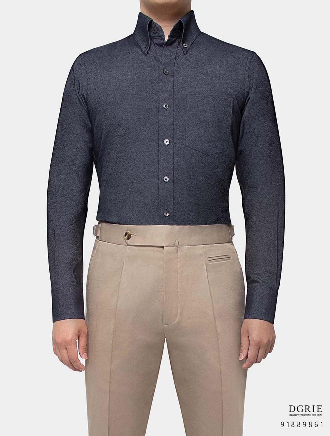 เสื้อเชิ้ตยีนส์ Navy Blue Denim Button Down Shirt - Dgrie