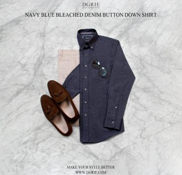 เสื้อเชิ้ตยีนส์ Navy Blue Denim Button Down Shirt - Dgrie