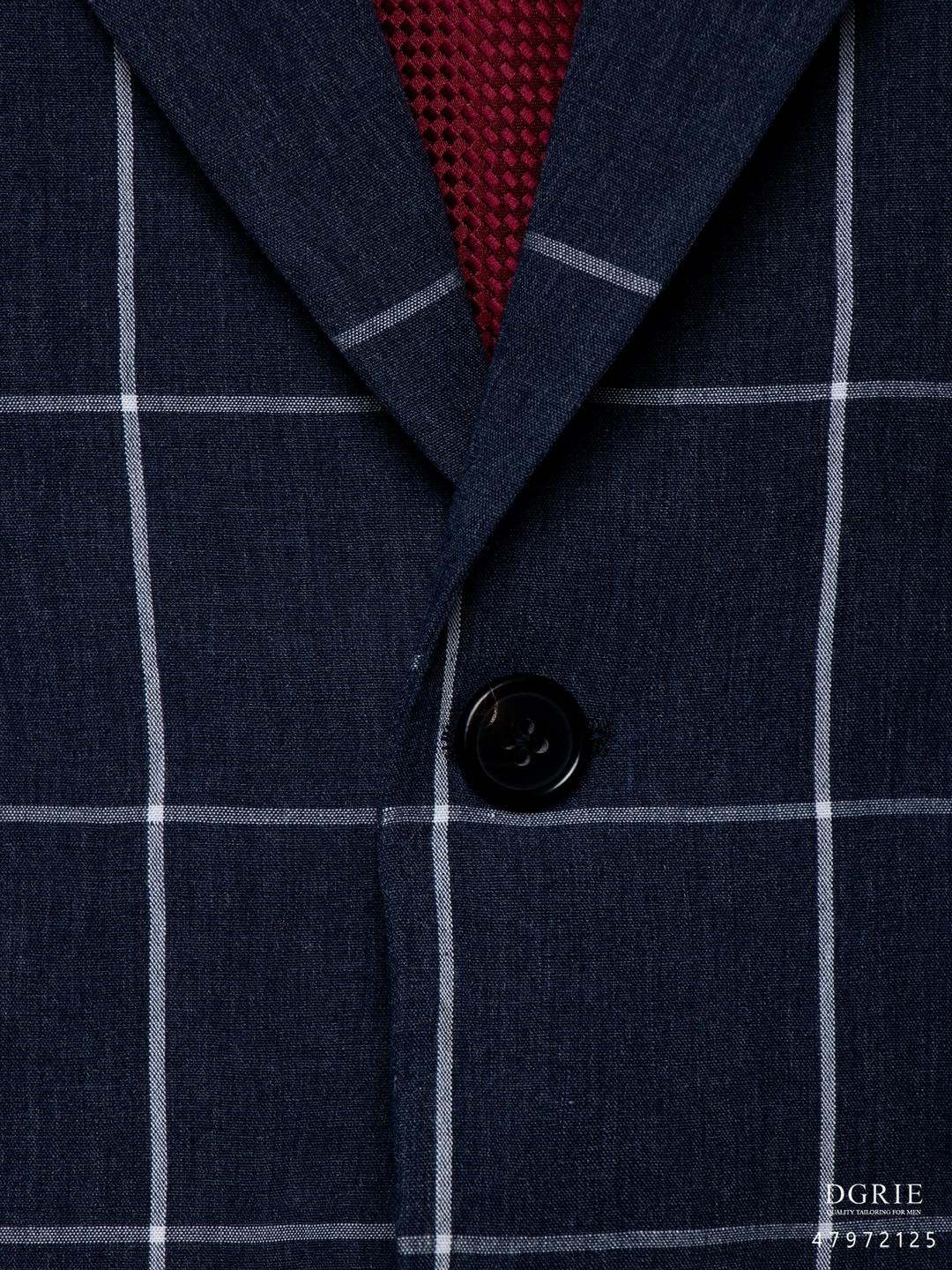 เสื้อสูท ลำลอง ลายตาราง Navy Windowpane Wool Linen Casual Blazer