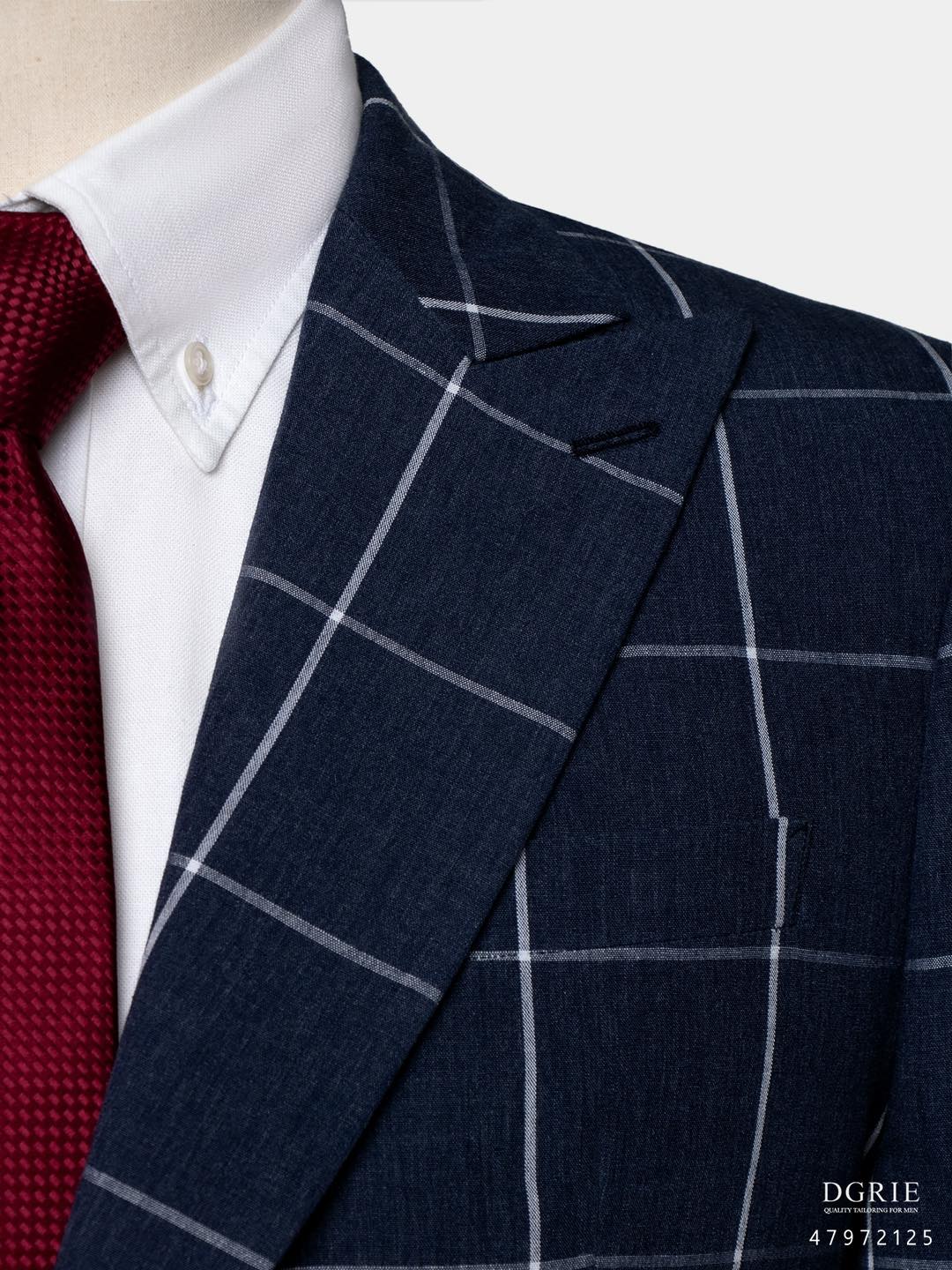 เสื้อสูท ลำลอง ลายตาราง Navy Windowpane Wool Linen Casual Blazer
