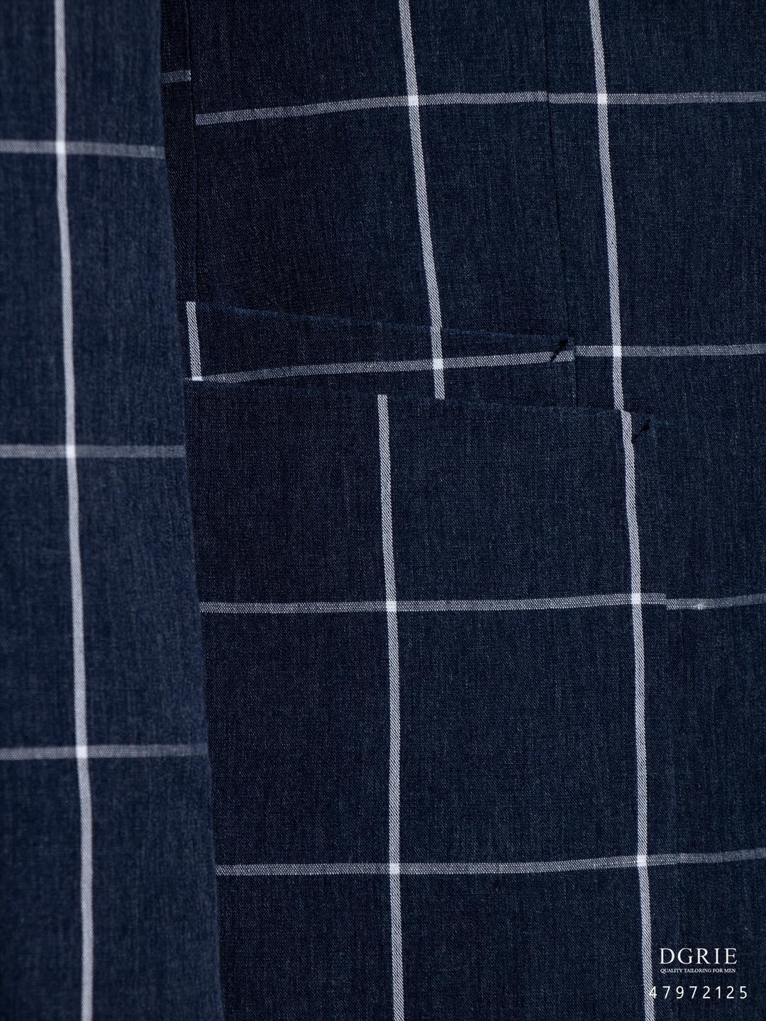 เสื้อสูท ลำลอง ลายตาราง Navy Windowpane Wool Linen Casual Blazer