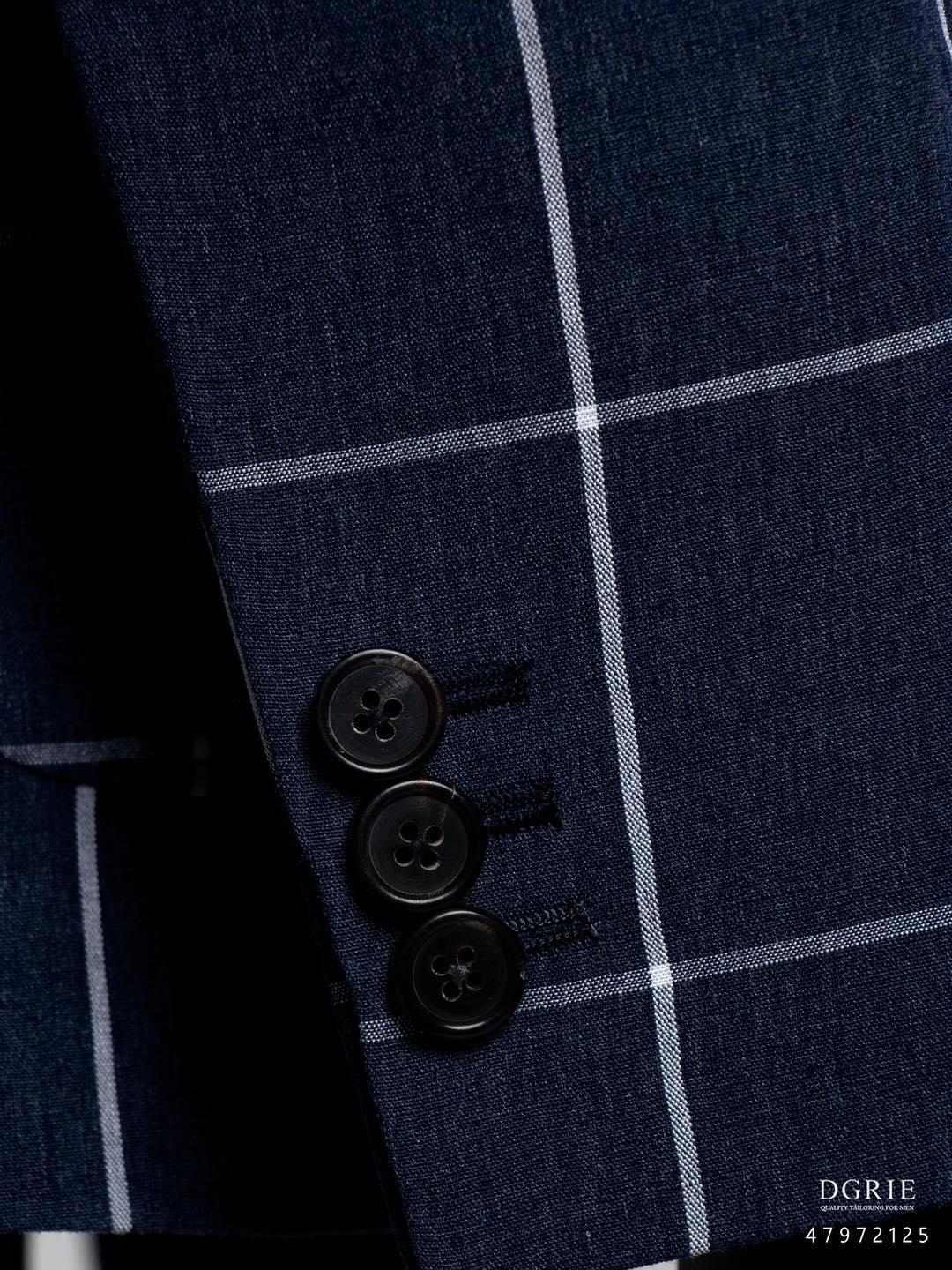 เสื้อสูท ลำลอง ลายตาราง Navy Windowpane Wool Linen Casual Blazer