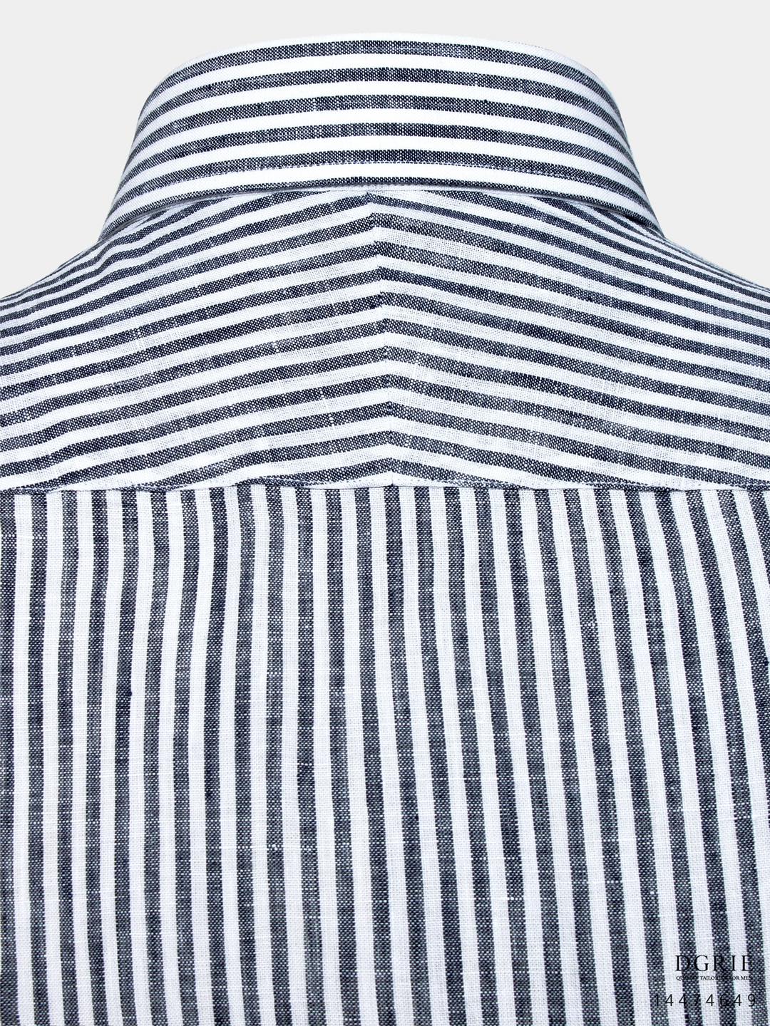 เสื้อเชิ้ตลินินลายทาง Navy&White Stripe Linen Shirts