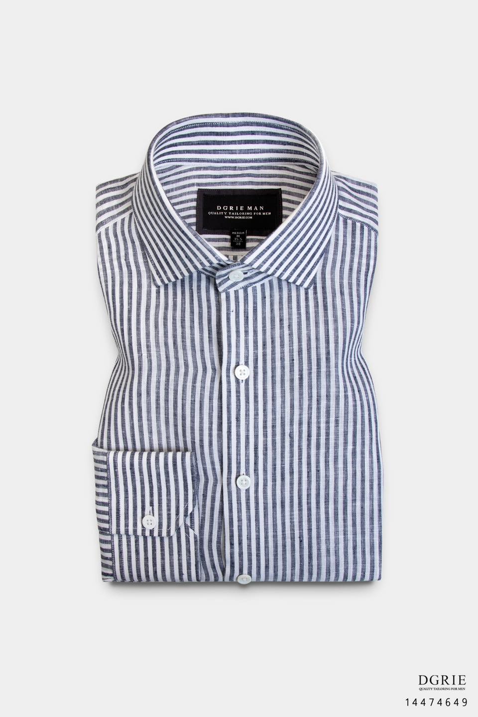 เสื้อเชิ้ตลินินลายทาง Navy&White Stripe Linen Shirts