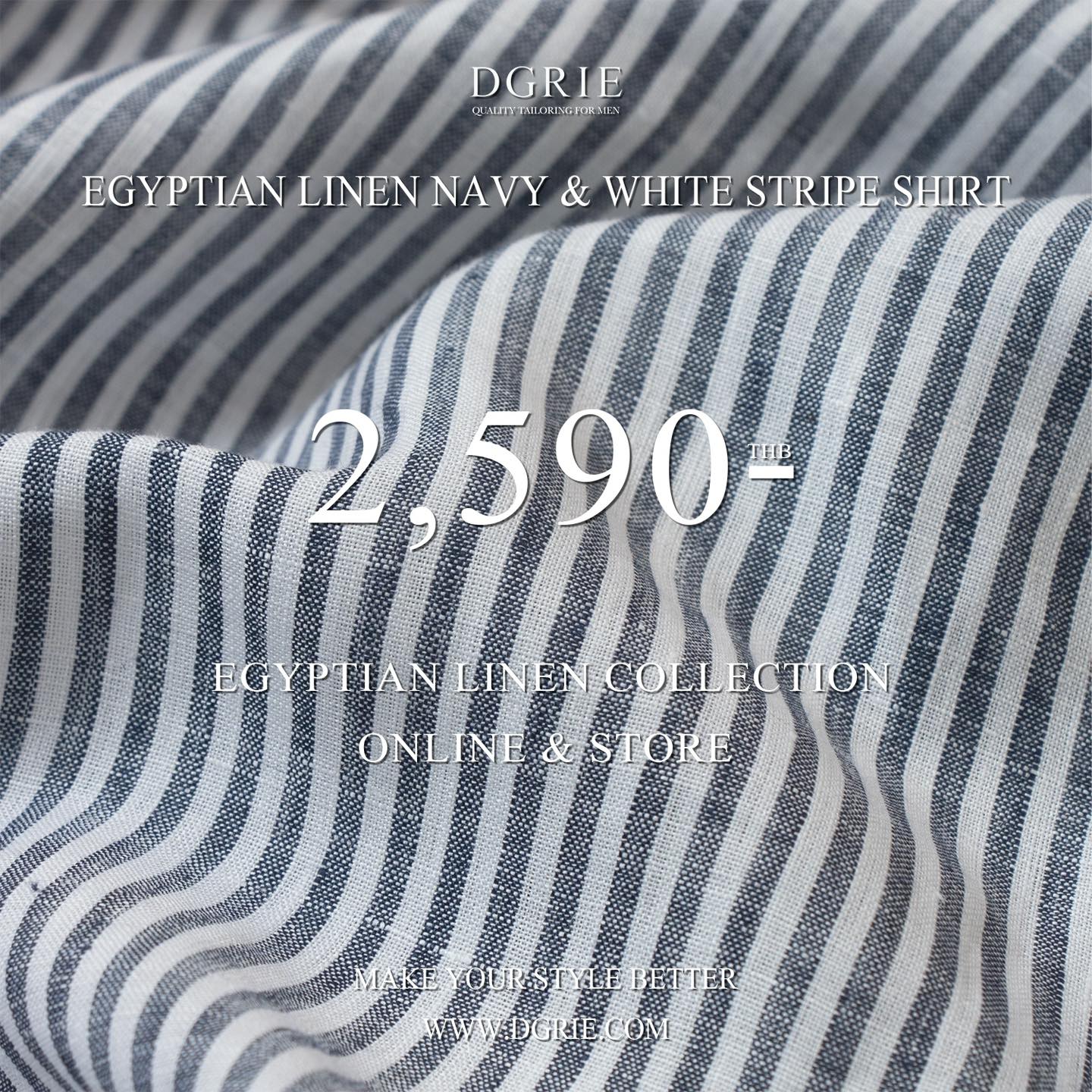 เสื้อเชิ้ตลินินลายทาง Navy&White Stripe Linen Shirts