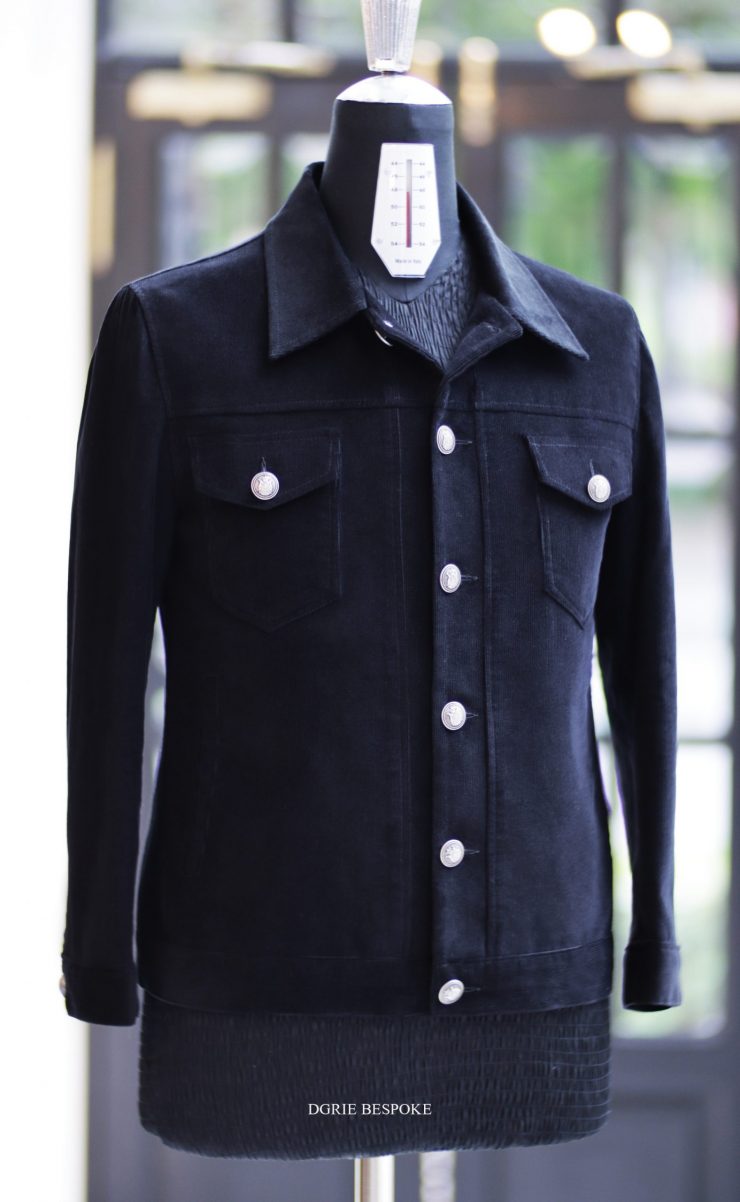 ตัดเสื้อแจ็คเก็ตผ้าลูกฟูก สีดำ Short corduroy Jacket metal buttons