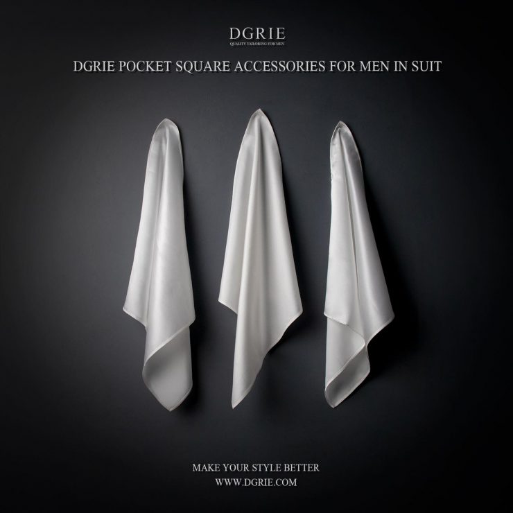 ผ้าเช็ดหน้าผ้าไหม สีขาว White Pocket square made in Italy 100% Silk