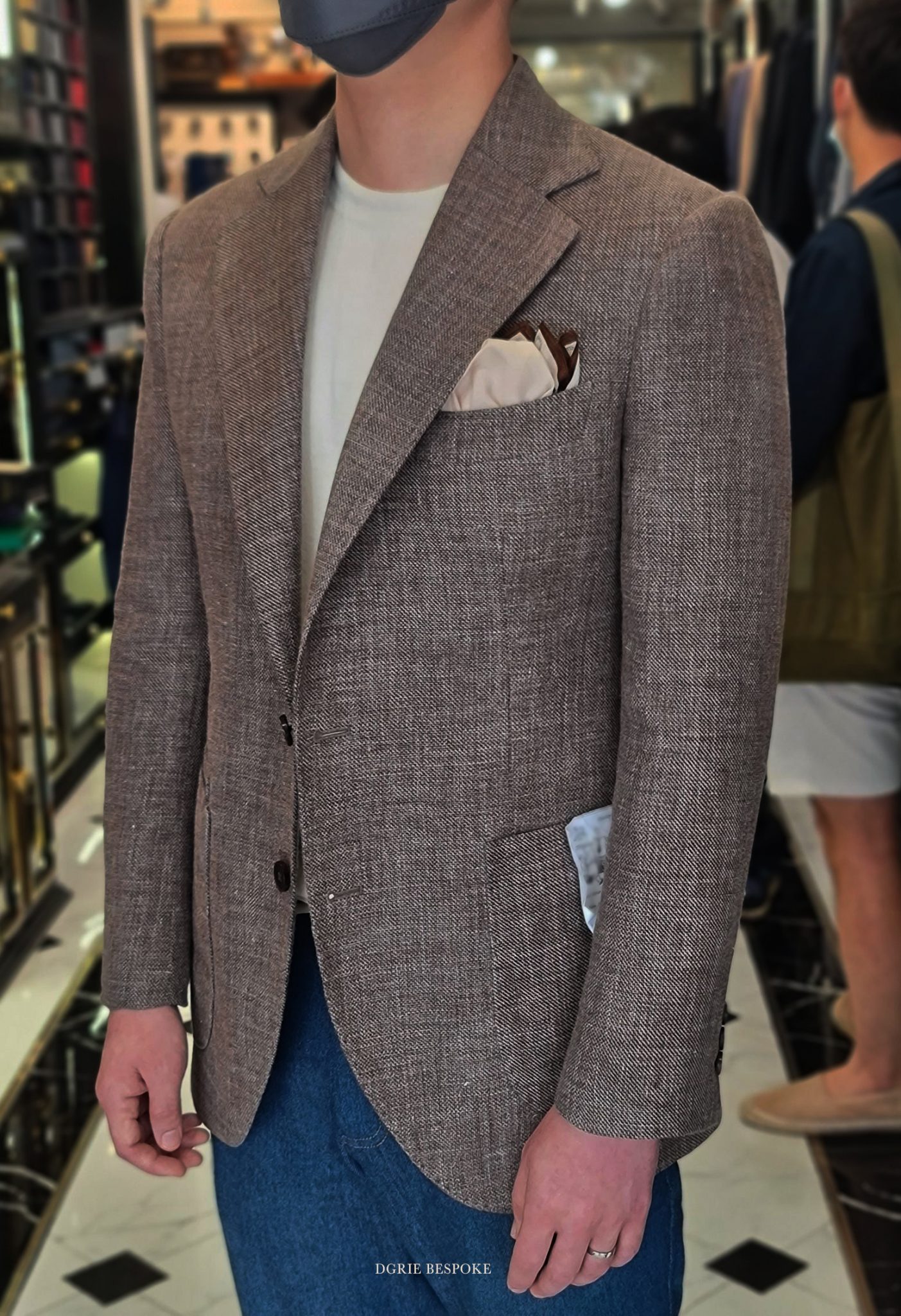 ตัดสูทสไตล์วินเทจสีน้ำตาล DGRIE Italy Brown Wool Linen Blazer