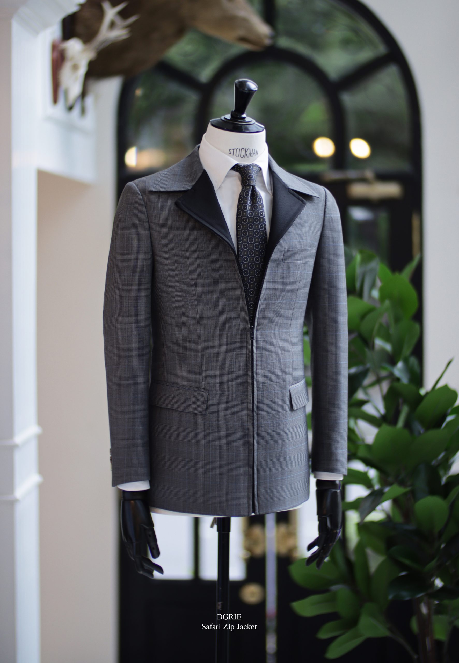 ตัดแจ็คเก็ตซิป Grey Check Zip Safari Jacket