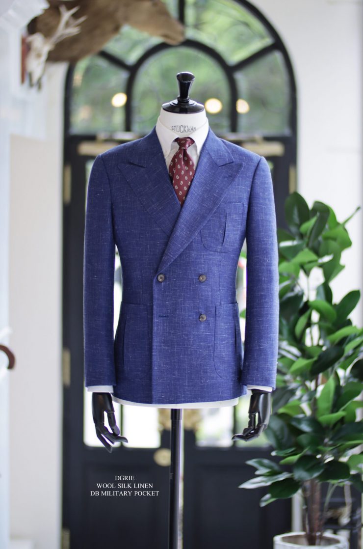 ร้านตัดสูท สไตล์วินเทจ DGRIE Blue Wool Silk Linen DB Military Jacket