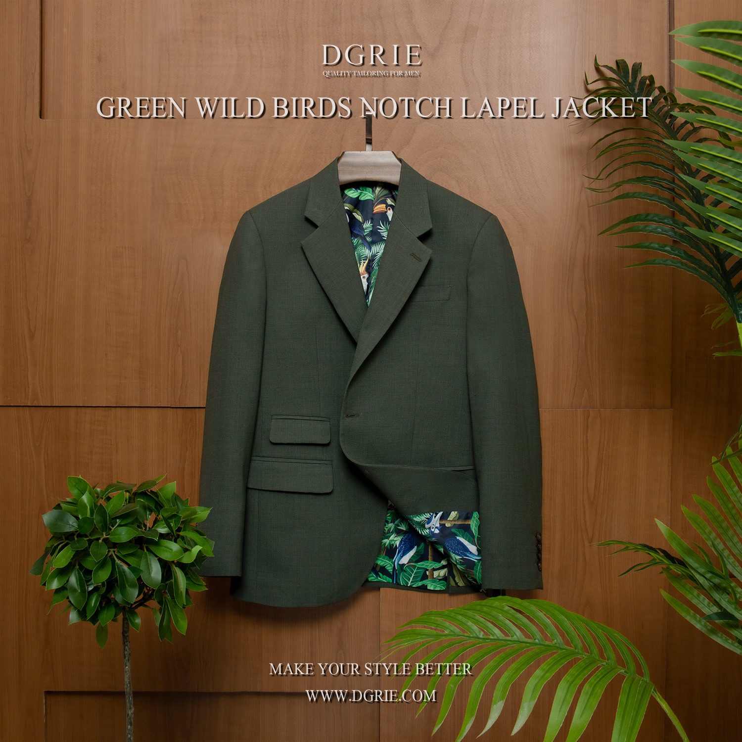 เสื้อสูทสีเขียว DGRIE Hopsack Green Notch Lapel Jacket