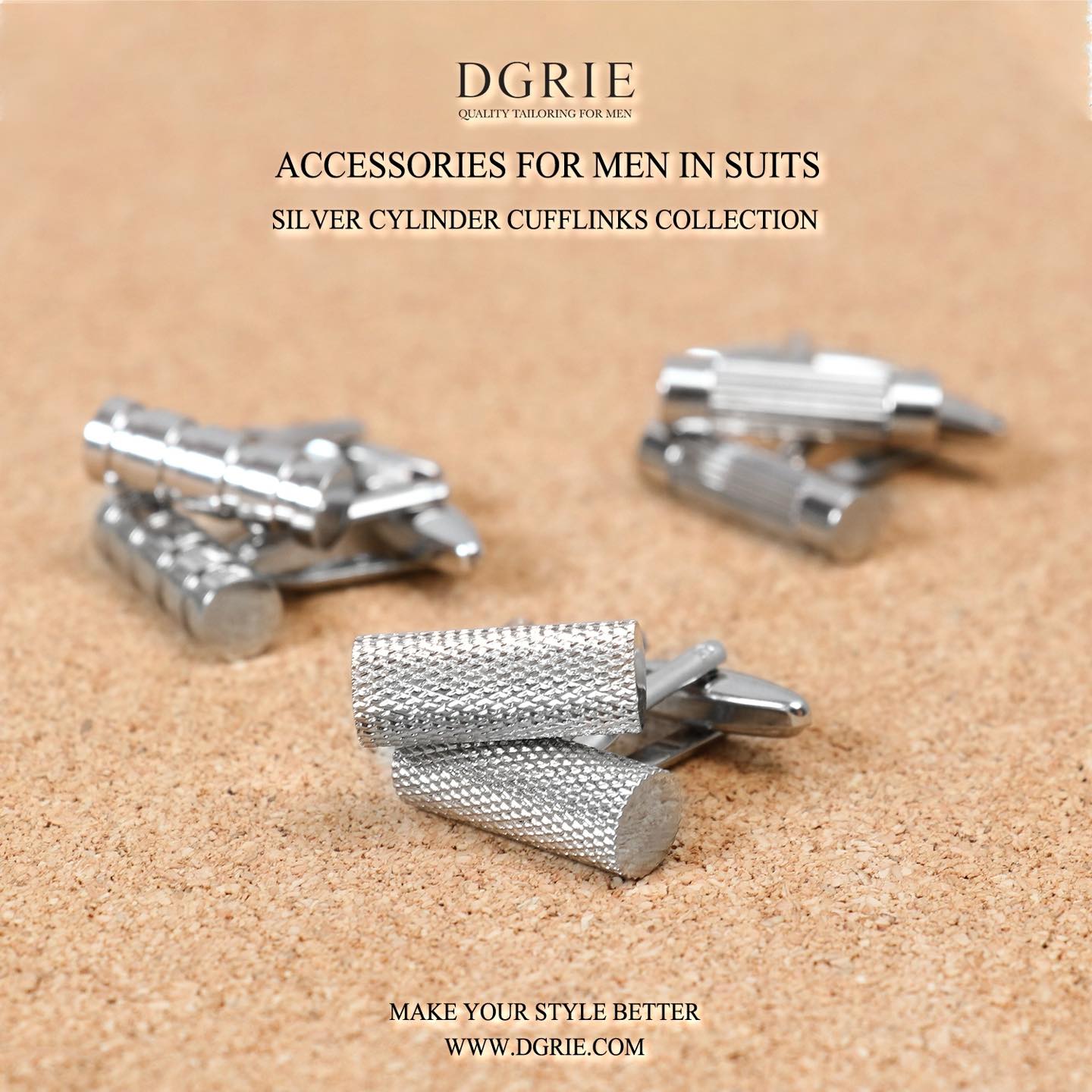 คัฟลิงค์ DGRIE - Mixed Bullet Cufflinks in Silver