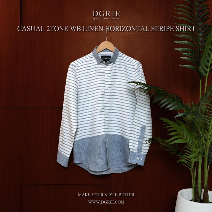 เสื้อเชิ้ตลินิน ลายทาง Horizontal Linen Stripe Shirt