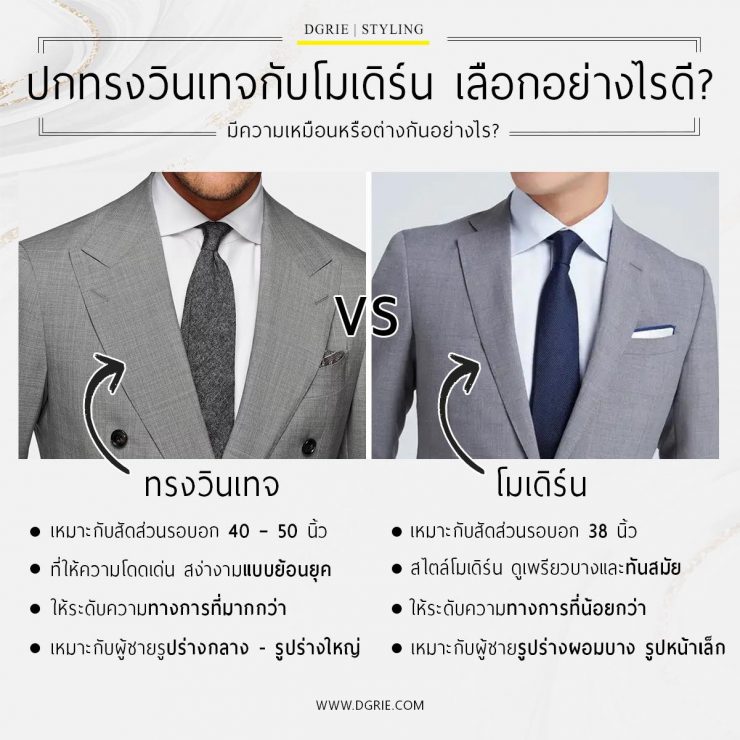 ปกสูททรงวินเทจ กับ ทรงโมเดิรน์ เลือกอย่างไรดี? Vintage style Lapel and Modern Lapel