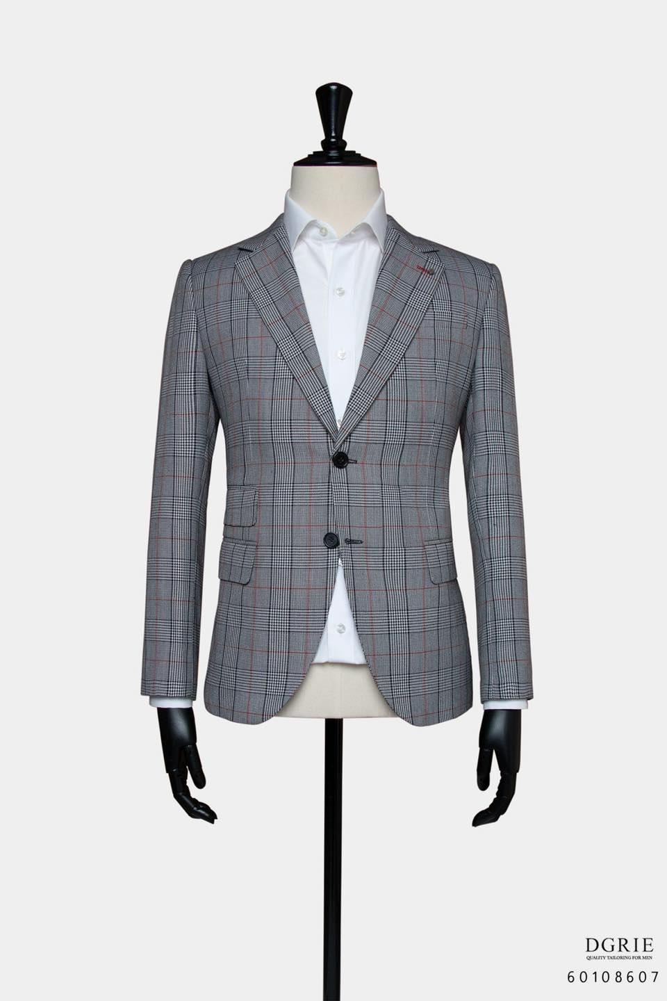เสื้อสูทสีเทา ตาราง Grey & Red Check Wool Blend Infinity Jacket