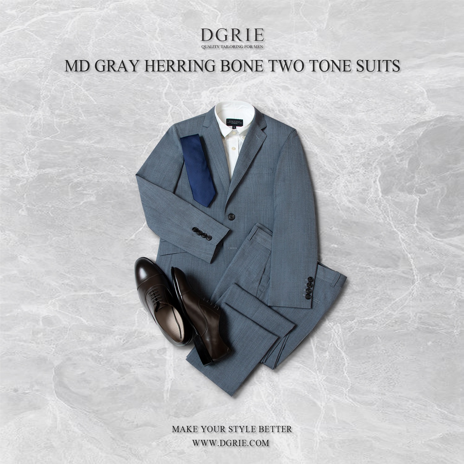 เสื้อสูท สีเทา Md.Gray Herringbone Two Tone Wool Blend Suits