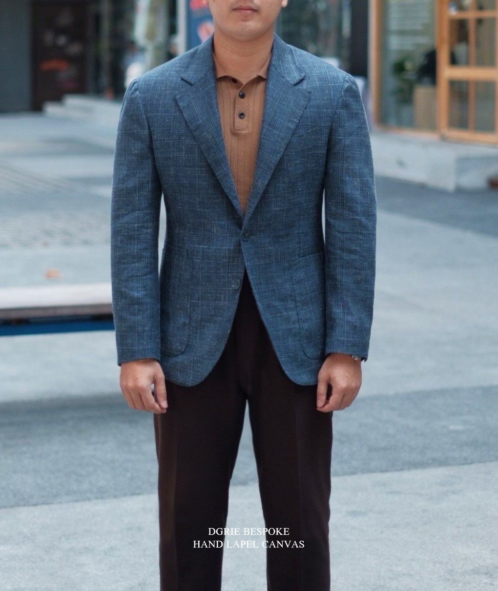 ร้านตัดสูท ตัดสูท วินเทจ Navy Wool Silk Linen Classic Style Jacket