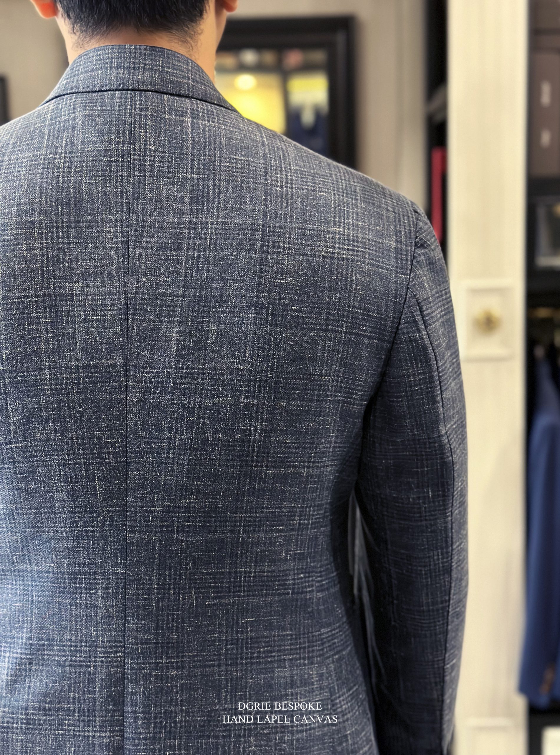 ร้านตัดสูท ตัดสูท วินเทจ Navy Wool Silk Linen Classic Style Jacket