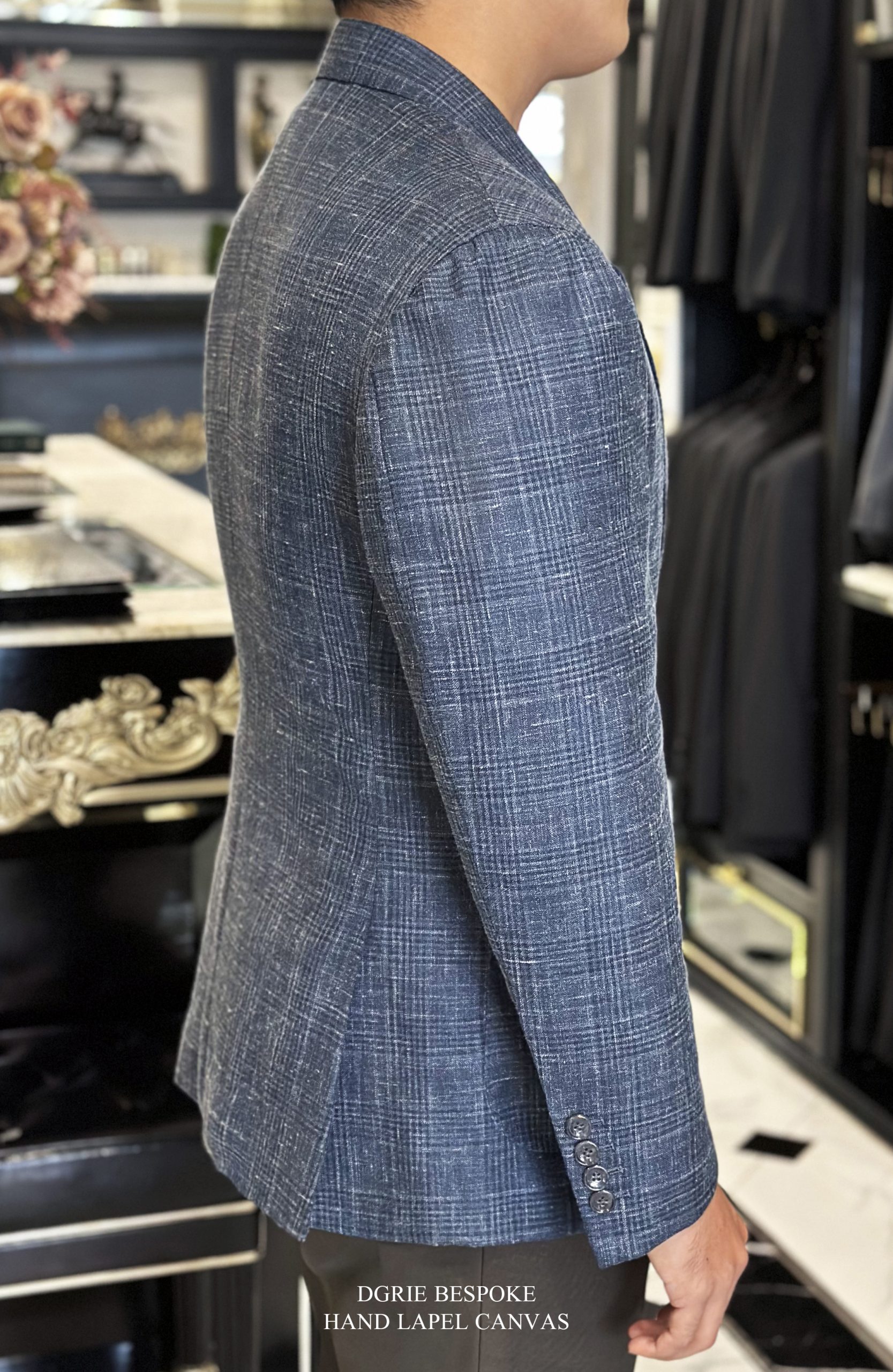 ร้านตัดสูท ตัดสูท วินเทจ Navy Wool Silk Linen Classic Style Jacket