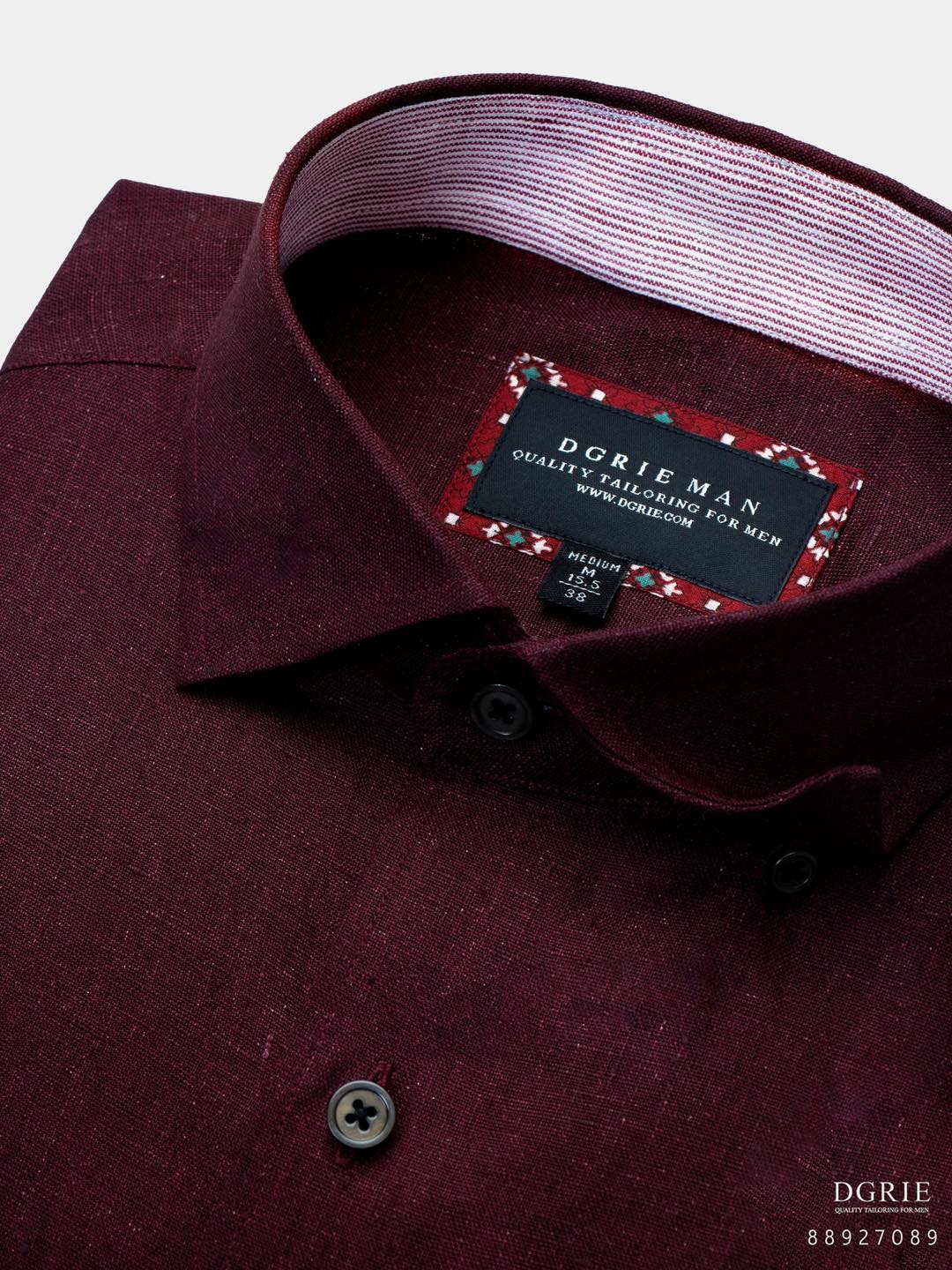 เสื้อเชิ้ตลินิน สีแดง Poland Linen Burgundy Shirt