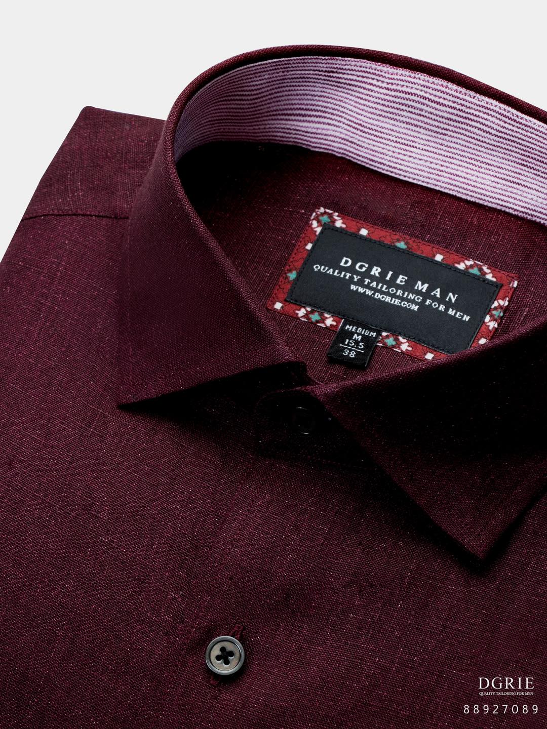 เสื้อเชิ้ตลินิน สีแดง Poland Linen Burgundy Shirt