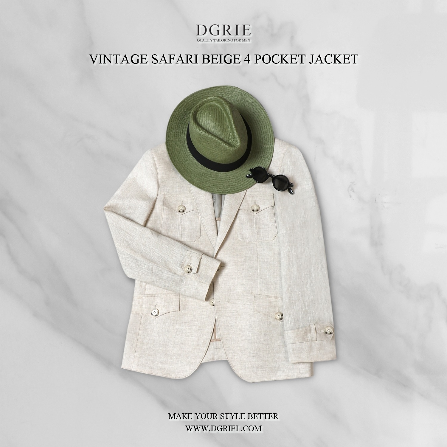 29C1EE75-168D-4745-8C35-166AA2FE76F0 DGRIE Classic Linen Safari Jacket เสื้อซาฟารี ผ้าลินินสีเบจ