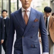 ตัดสูท DGRIE Fox Brothers Navy PinStripe Suit