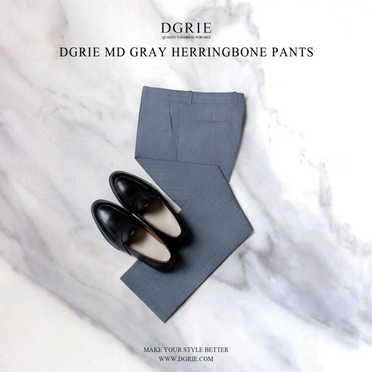 กางเกงสีเทา ก้างปลา Herringbone Two Tone Cotton Wool Blend Pants