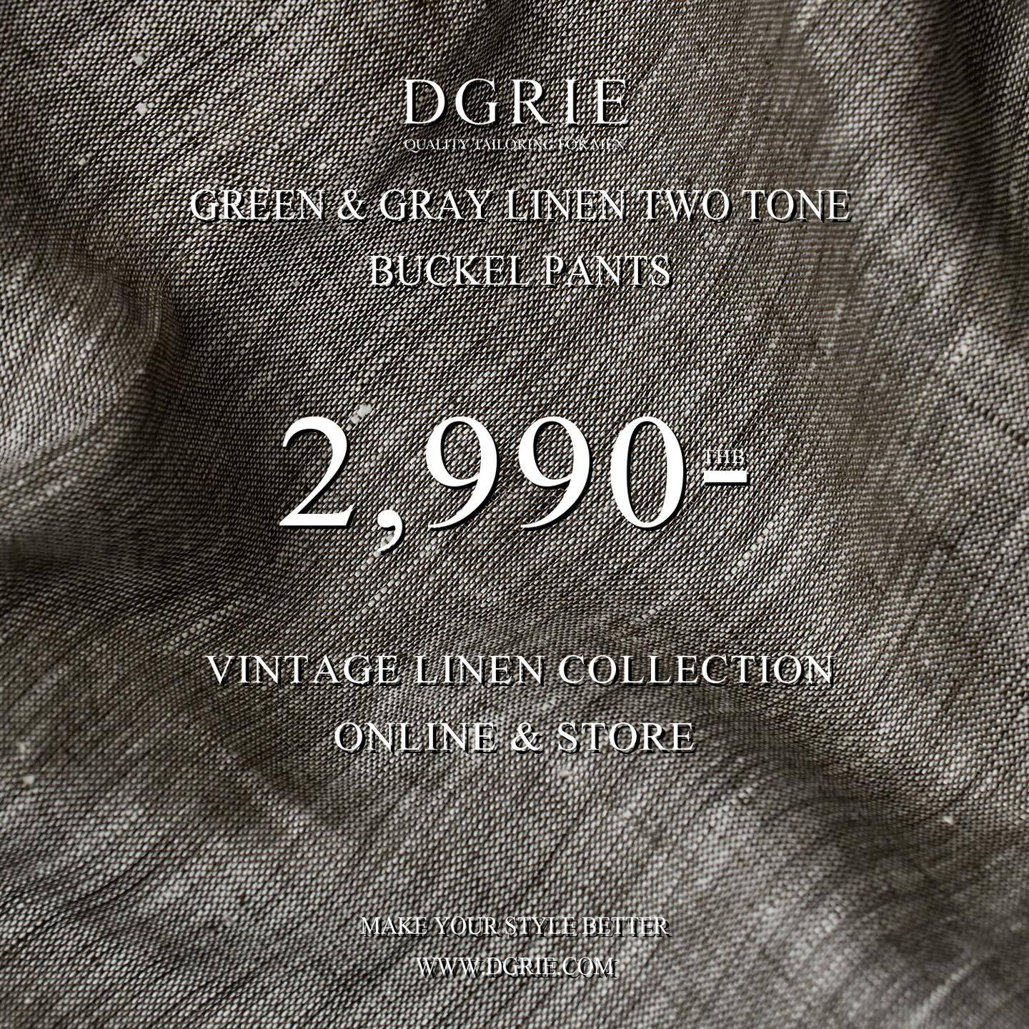 กางเกงลินิน Linen Gray & Green Two Tone Buckel Pants - DGRIE