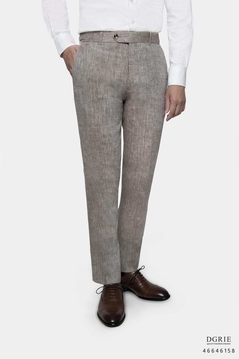 กางเกงลินิน Linen Gray & Green Two Tone Buckel Pants - DGRIE