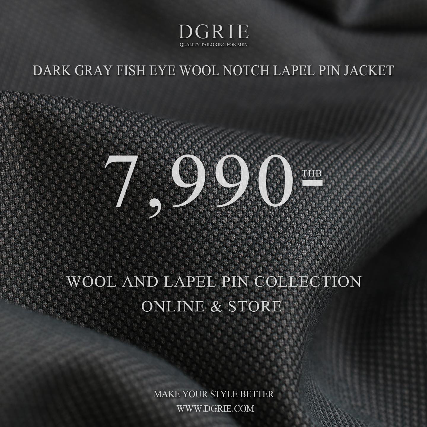 เสื้อสูทสีเทา Classic Fish Eye Wool Dark Gray Notch Jacket - DGRIE