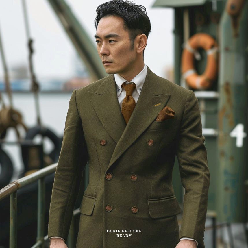 เสื้อสูทสีเขียว คลาสสิค Dark Olive Green Double Breasted Sport Jacket