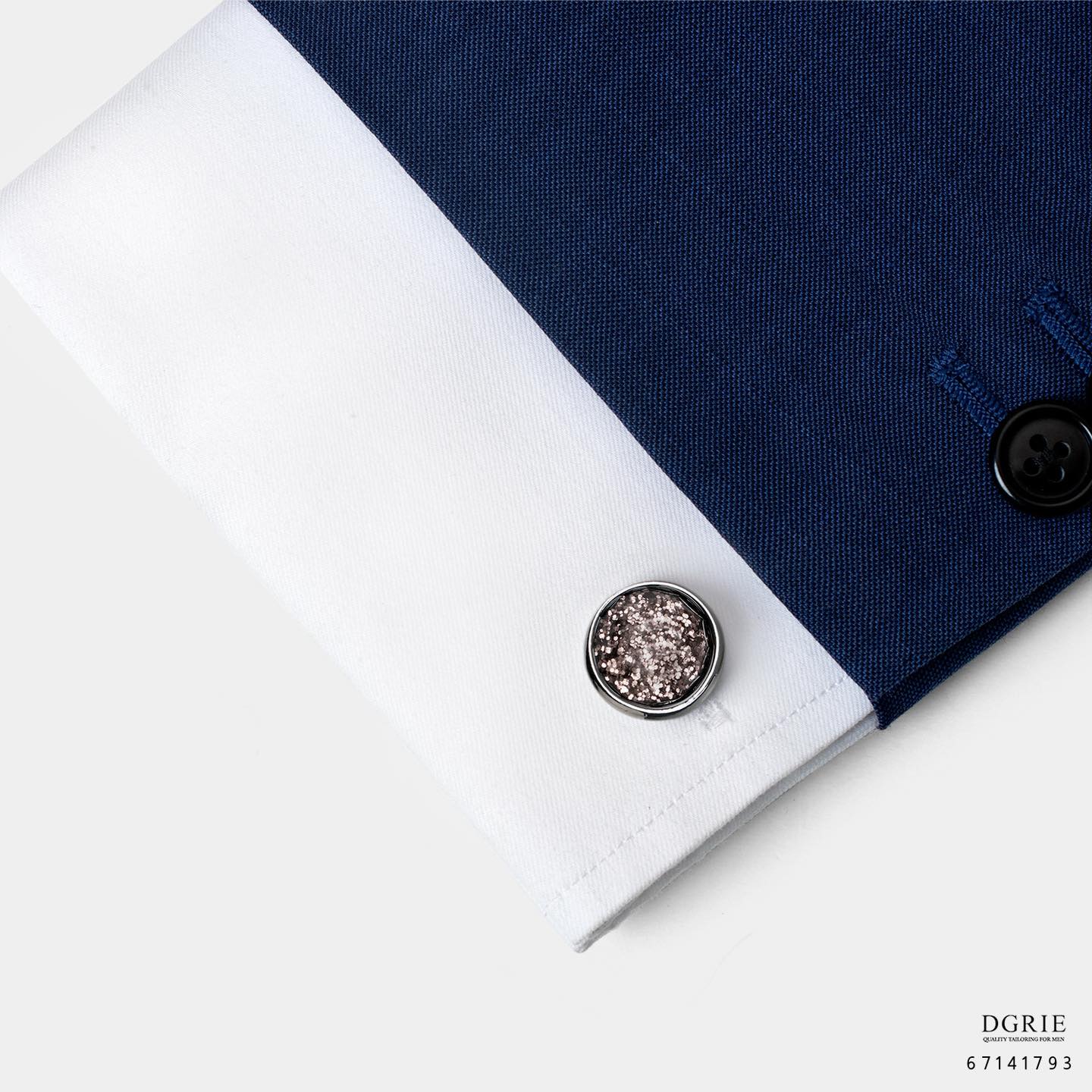 คัฟลิงค์ DGRIE Grey Spinel Stone Place Round Black Oxide Cufflinks