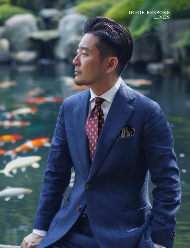 ตัดสูทลินิน สีน้ำเงิน DGRIE NAVY LINEN CANVAS CLASSIC SUITS